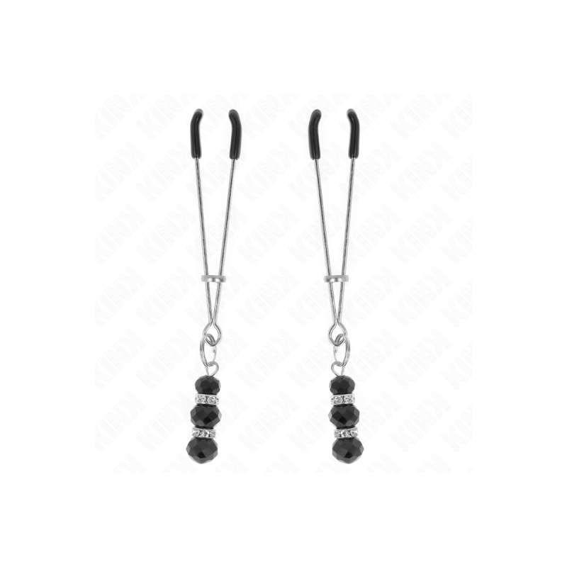 KINK - GOLD THIN NIPPLE CLAMPS WITH 3 BLACK GLASS BEADS 7 CM - KINK N…