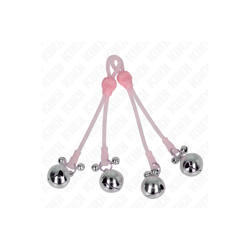 KINK - LUMINOUS SKULL NIPPLE CLAMPS WITH RING BELLS ADJUSTABLE PINK /…