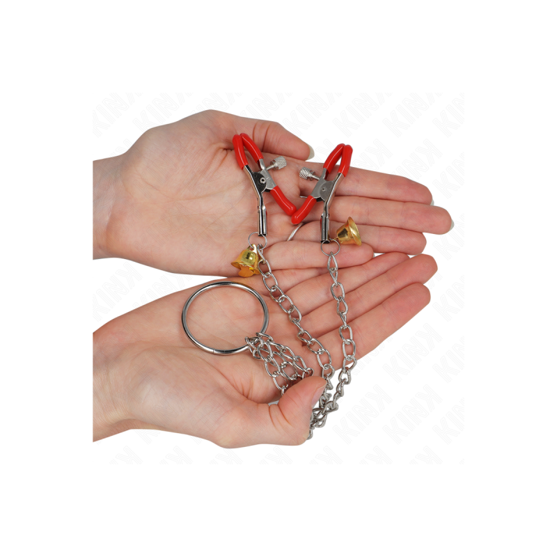KINK - BELL TRIPLE NIPPLE AND CLIT CLAMPS RED WITH CHAIN 30 CM - KINK…