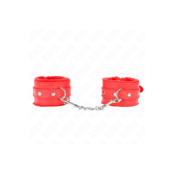 KINK - PREMIUM FUR LINED WRIST RESTRAINTS RED WITH RED BELT ADJUSTABL…