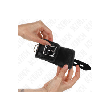 KINK - FUR LINED WRIST RESTRAINTS BLACK WITH BLACK BELT ADJUSTABLE 17…