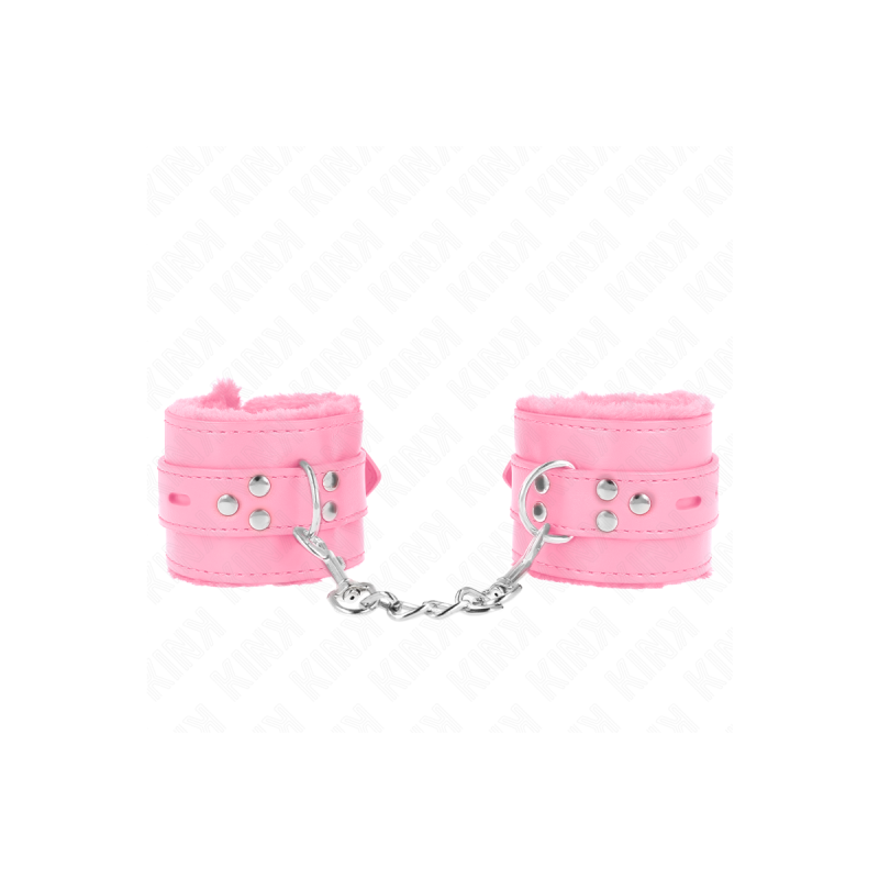 KINK - POLSINI IMBOTTITI IN PELLICCIA CON FORI QUADRI ROSA E CINTURA…