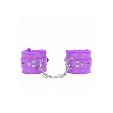 KINK - FUR LINED WRIST RESTRAINTS WITH SQUARE HOLES PURPLE AND PURPLE…