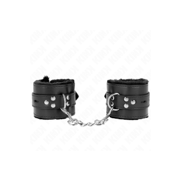KINK - FUR LINED WRIST RESTRAINTS WITH SQUARE HOLES BLACK AND BLACK B…