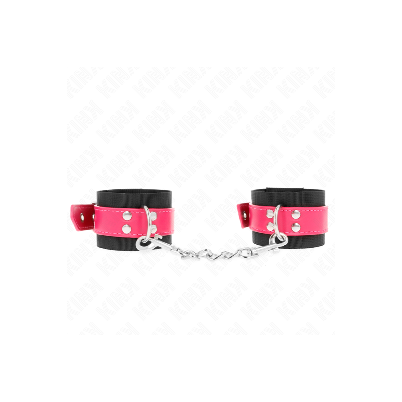 KINK - NYLON WRIST RESTRAINTS BLACK WITH LEATHERETTE BELT RASPBERRY R…