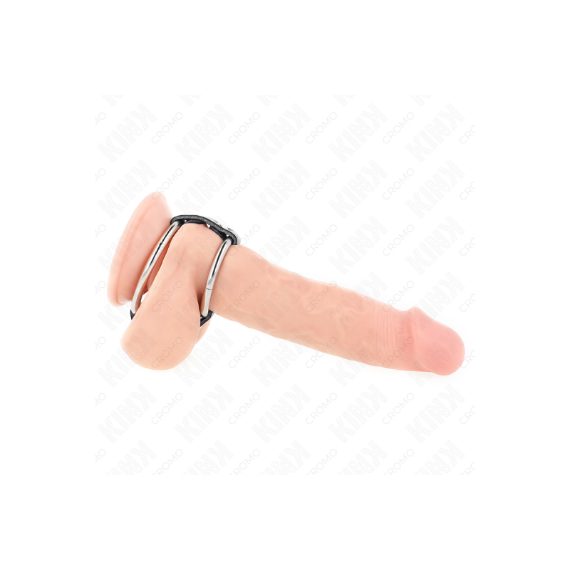 KINK - DOUBLE ANNEAU PÉNIS EN MÉTAL DE 3,8 CM À 5 CM CONNECTÉ AU CUIR…