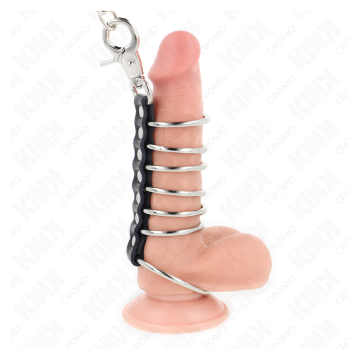 KINK - 7 ANILLOS PENE METAL 3.8 CM A 5 CM CONECTADOS CON POLIPIEL Y CADENA METAL 100 CM