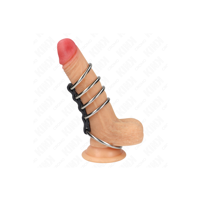 KINK - 5 ANELLI PER PENE DA 3,7 CM A 5 CM METALLO COLLEGATI DA PELLE…