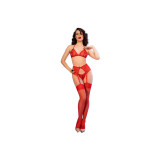 Chilirose - Cr 4848 Rotes Spitzen - Bh - + String - + Strümpfe