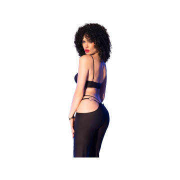Chilirose - Cr 4851 Set Top Negro Y Leggins Con Complementos
