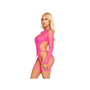 Leg Avenue - Body De Rejilla Con Liga Y Arnés Rosa Neón | Vybes.it