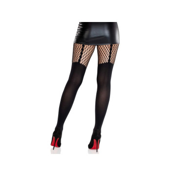 LEG AVENUE - GARTER BELT EFFECT TIGHTS WITH LACE DETAIL BLACK - LEG A…
