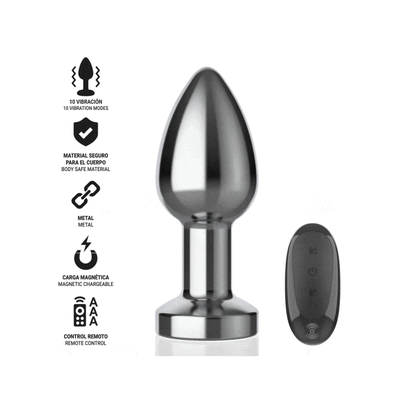 Intense - Plug Anal 10 Vibraciones Metal Con Control Remoto M |