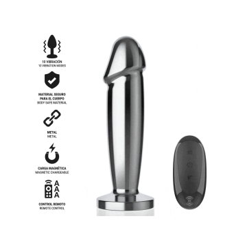 Intense - Plug Anal 10 Vibraciones Metal En Forma De Dildo Con