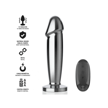 Intense - Plug Anal 10 Vibraciones Metal En Forma De Dildo Con