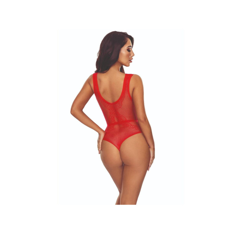 PASSION - BS115 BODYSTOCKING GRID RED - PASSION WOMAN BODYSTOCKINGS