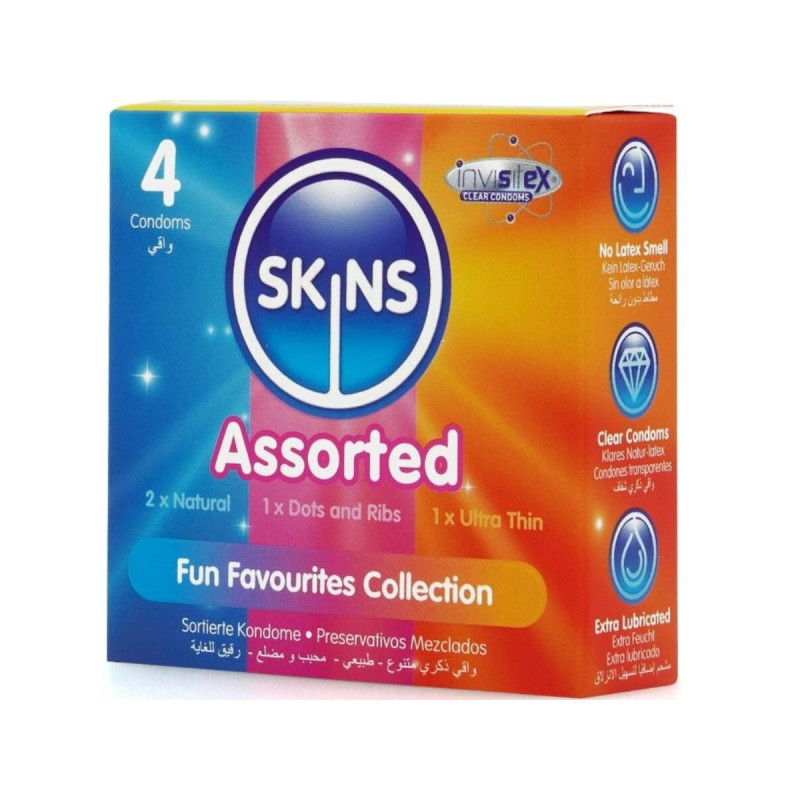 SKINS - PACK DE 4 PRÉSERVATIFS PREMIUM ASSORTIS - Toutes les tailles…