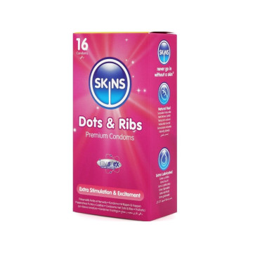 SKINS - DOTS & RIBS PREMIUM CONDOMS CONFEZIONE DA 16 - Punti e smagli…