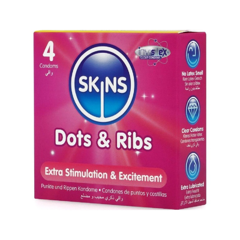 SKINS - DOTS & RIBS PREMIUM-KONDOME 4ER-PACK - Punkte und Dehnungsstr…
