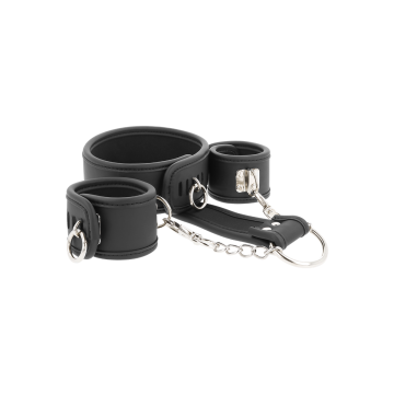Fetish Submissive - Collier Et Menottes En Cuir Végan Avec Doublure