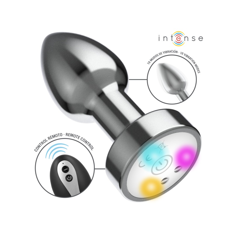 Intense - Plug Anal Talla M De Metal Vibrador Con Luces Led