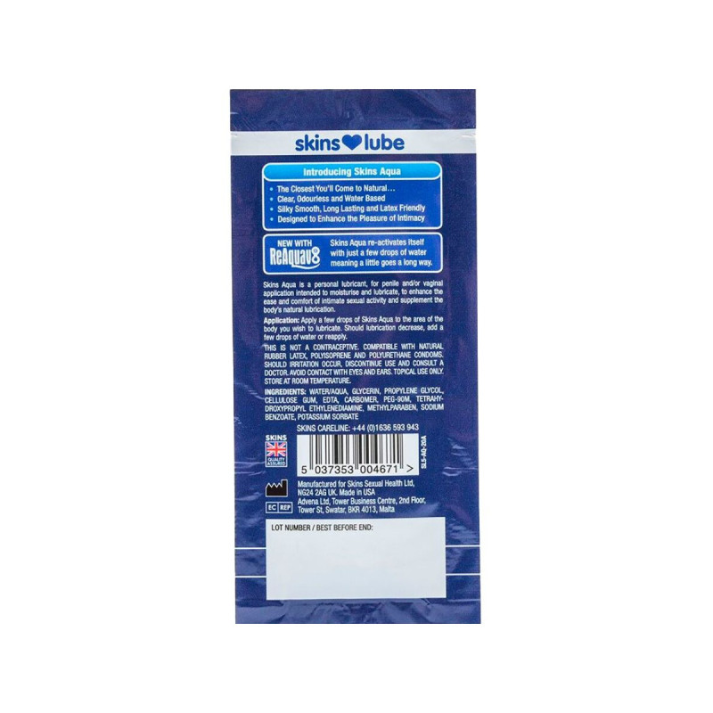 SKINS - AQUA GLEITMITTEL AUF WASSERBASIS, EINZELDOSIS 5 ML