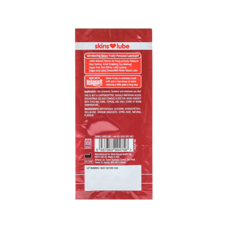 SKINS - LUBRIFIANT FRUITÉ À BASE D'EAU FRAISE DOSE UNIQUE 5 ML - Une…
