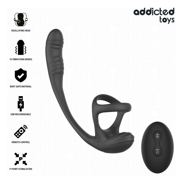 ADDICTED TOYS - PLUG ANAL AVEC VIBRATION, ONDULATION À 360° ET STIMULATEUR DE TESTICULES