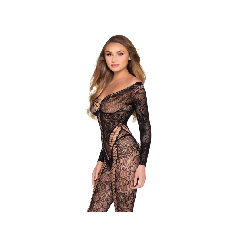 Leg Avenue - 89369 Combinaison En Résille Et Dentelle Noire