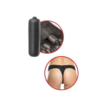 FETISH FANTASY SERIES - TANGA DE ENCAJE NEGRO CON VIBRADOR