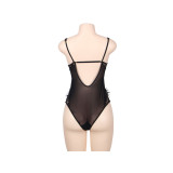 SUBBLIME - TEDDY ENCAJE FLORAL Y CON FLECOS NEGRO TALLA GRANDE