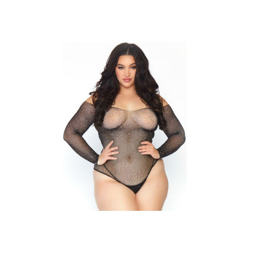 LEG AVENUE - CRYSTALIZED FISHNET BODYSTOCKING 1X-2X