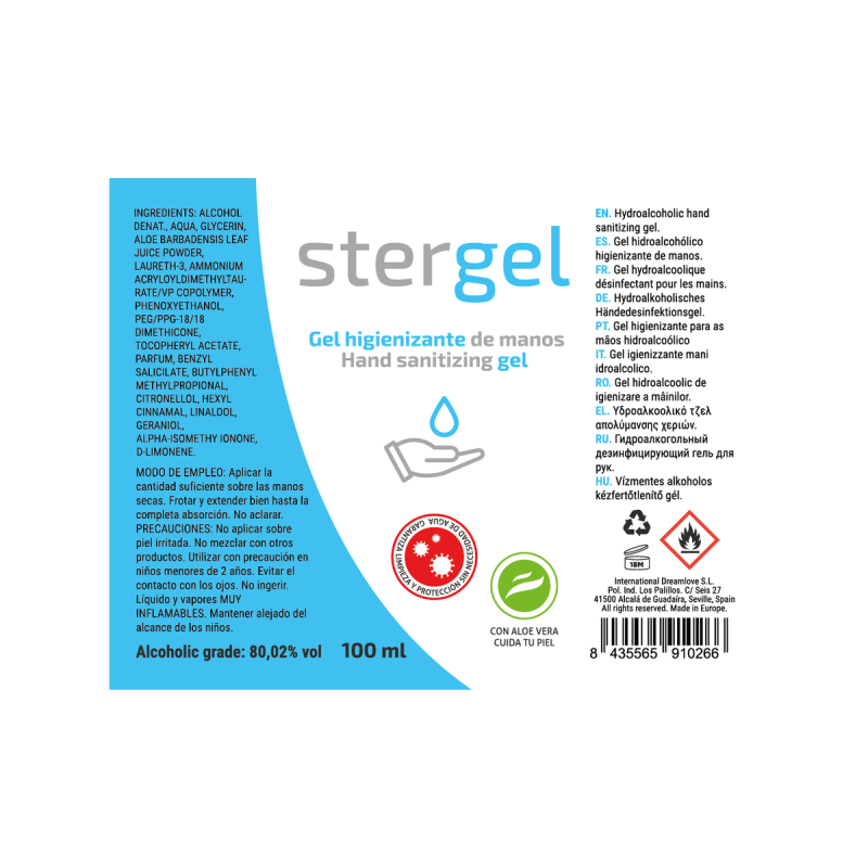 STERGEL - HYDROALCOHOLIC HAND SANITIZING GEL ALOE VERA 100ML - Nettoy…