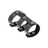 DARKNESS - ADJUSTABLE LEATHER DOUBLE PENIS AND TESTICLE RING - DARKNE…