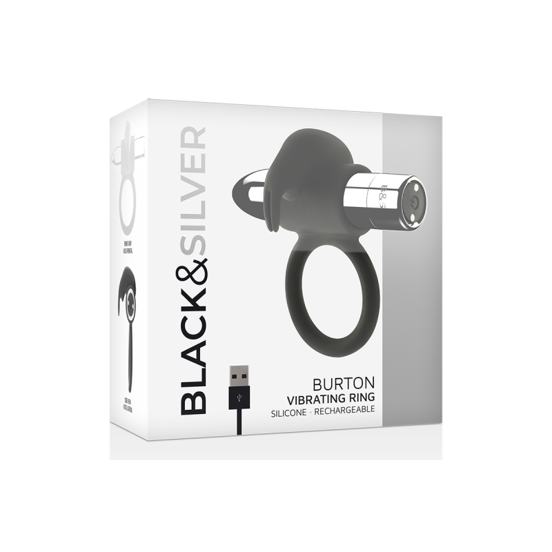 Black&Silver - Bague Rechargeable Burton 10 Modes De Vibration |