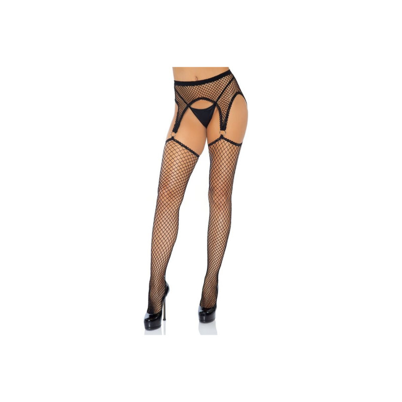 LEG AVENUE - INDUSTRIAL NET STOCKINGS WITH O RING ATTACHED GARTER BEL…