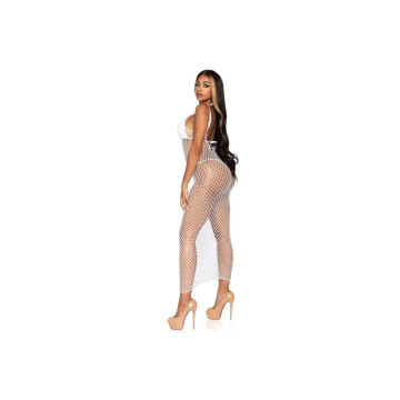 LEG AVENUE - MAXI VESTIDO DE RED TRENZADA CON ESPALDA DESCUBIERTA BLANCO