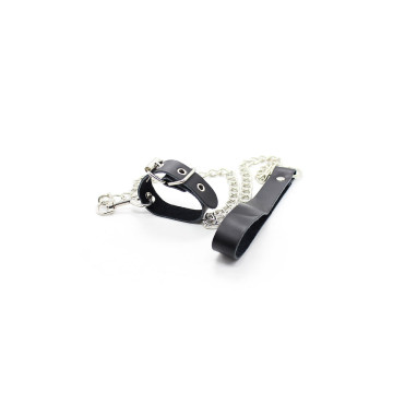 Ohmama Fetish - Collier Pénis Et Bracelet En Cuir Avec Chaîne