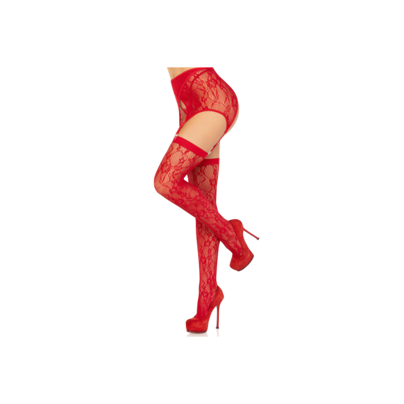 Leg Avenue - Lace Thigh Highs & Garterbelt Red | Vybes.it
