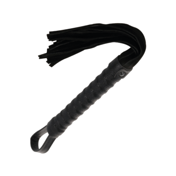 DARKNESS - BLACK BONDAGE WHIP WITH LEATHER HANDLE - DARKNESS SENSATIO…