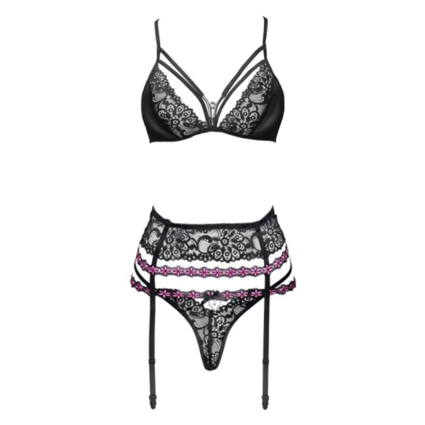 LIVCO CORSETTI FASHION - SNEHANA LC 90443 SUJETADOR + LIGUERO + PANTY NEGRO S/M