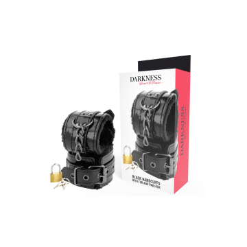 Darkness - Esposas Cuero Ajustables Manos Negro Con Candado |