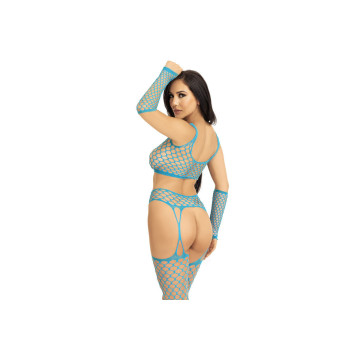 Leg Avenue - Set Top Medias De Liga & Guantes Azul | Vybes.it