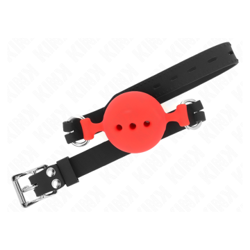 KINK - MORDAZA 55 x 2 CM DE BOLA 5 CM DE SILICONA COMPLETA TALLA L ROJO AJUSTABLE 35-51 CM