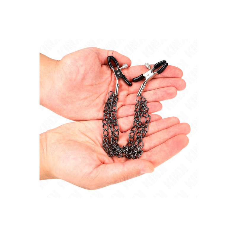 KINK - PINZE PER CAPEzzoli CON 3 CATENE NERE 20/23/28 CM - KINK NIPPL…