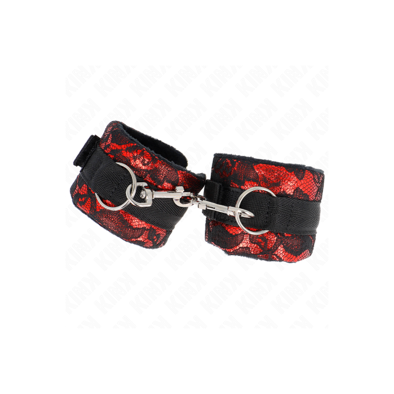 KINK - KURZE HANDGELENKSFESSELN AUS SAMTSPITZE UND NYLONFESSEL ROT/SC…