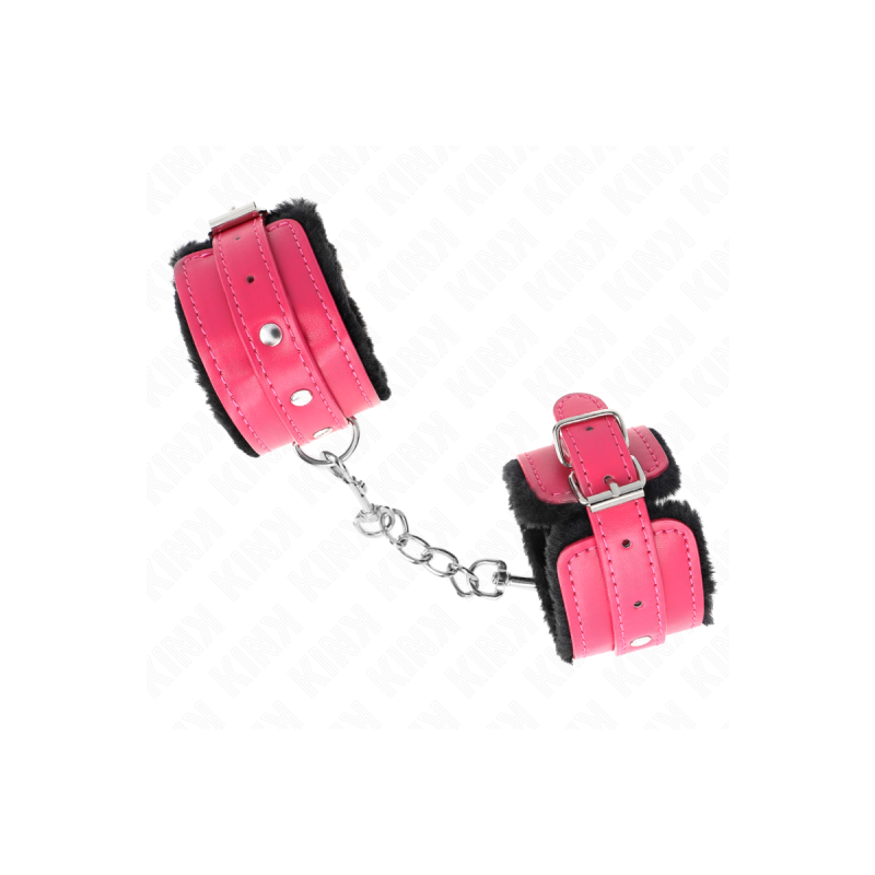 KINK - PREMIUM FUR LINED WRIST RESTRAINTS BLACK WITH RASPBERRY ROSE B…