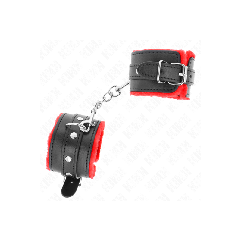 KINK - PREMIUM FUR LINED WRIST RESTRAINTS RED WITH BLACK BELT ADJUSTA…