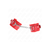 KINK - PELZGEFÜTTERTE HANDGELENKFESSELN ROT MIT ROTEM GÜRTEL VERSTELL…