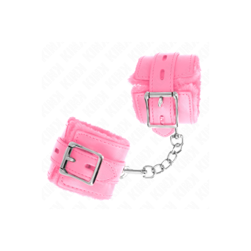 KINK - FUR LINED WRIST RESTRAINTS WITH SQUARE HOLES PINK AND PINK BEL…